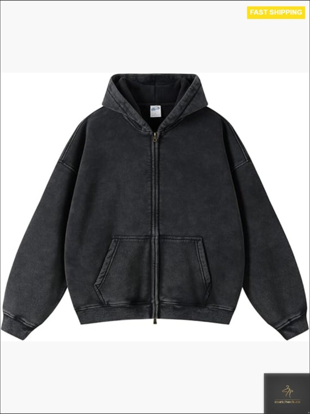 Oversized Zip Up Hoodie Fleece Vintage Acid Wash Y2K Streetwear Heavyweight